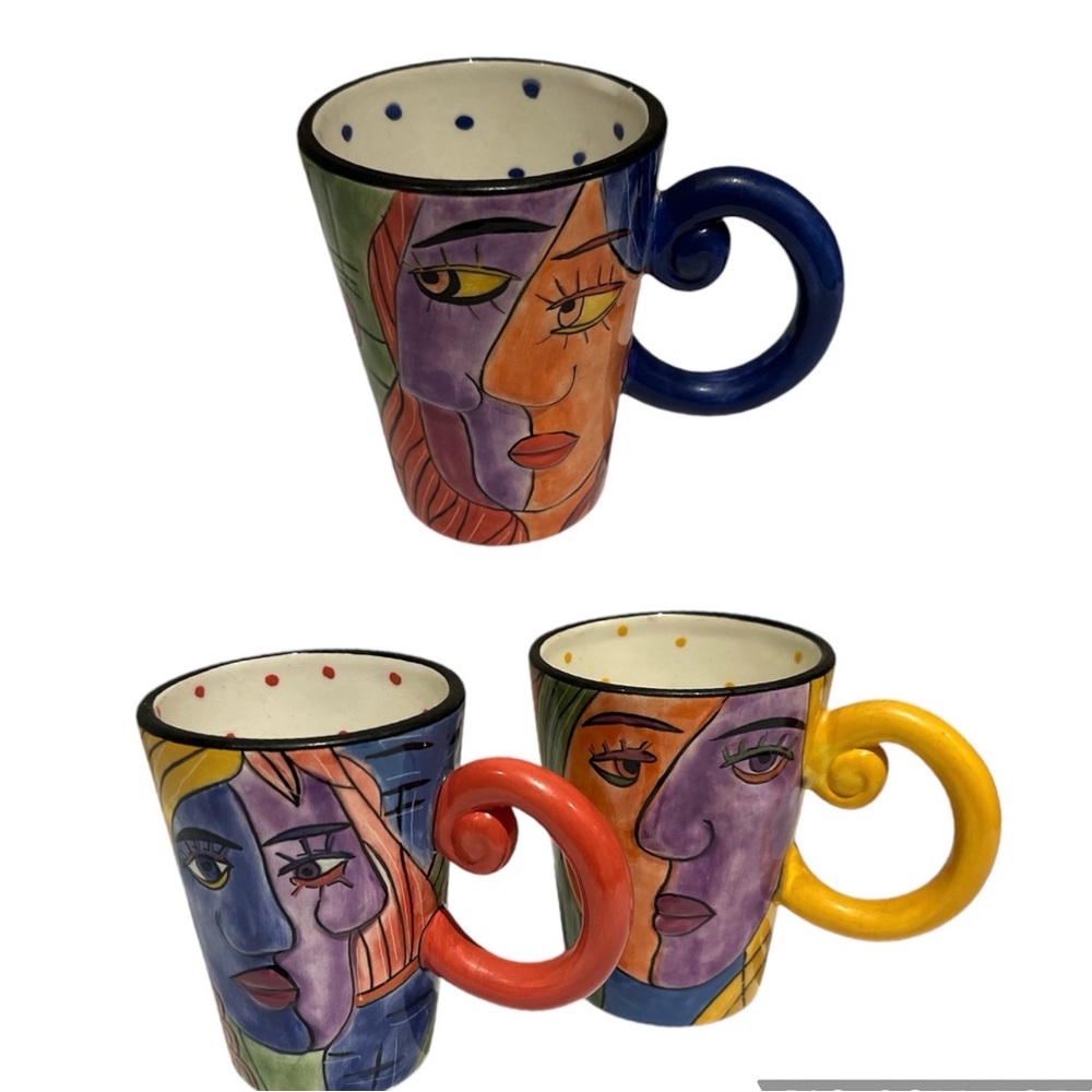 Muzeum set of 3 Colorful Abstract Face Mugs Set Picasso inspired art